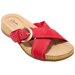 New Clarks Women's Red Slide Sandals